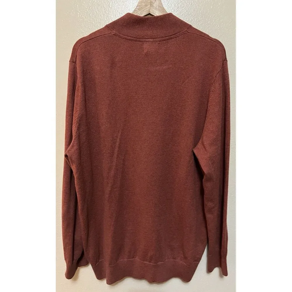 LL Bean Sweater Cashmere Cotton Blend Burnt Orange Pullover 1/4 Zip Mens Size XL